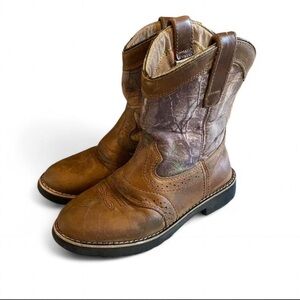 Itasca Brown Kids Western Camo-Accent Pull-On Boots